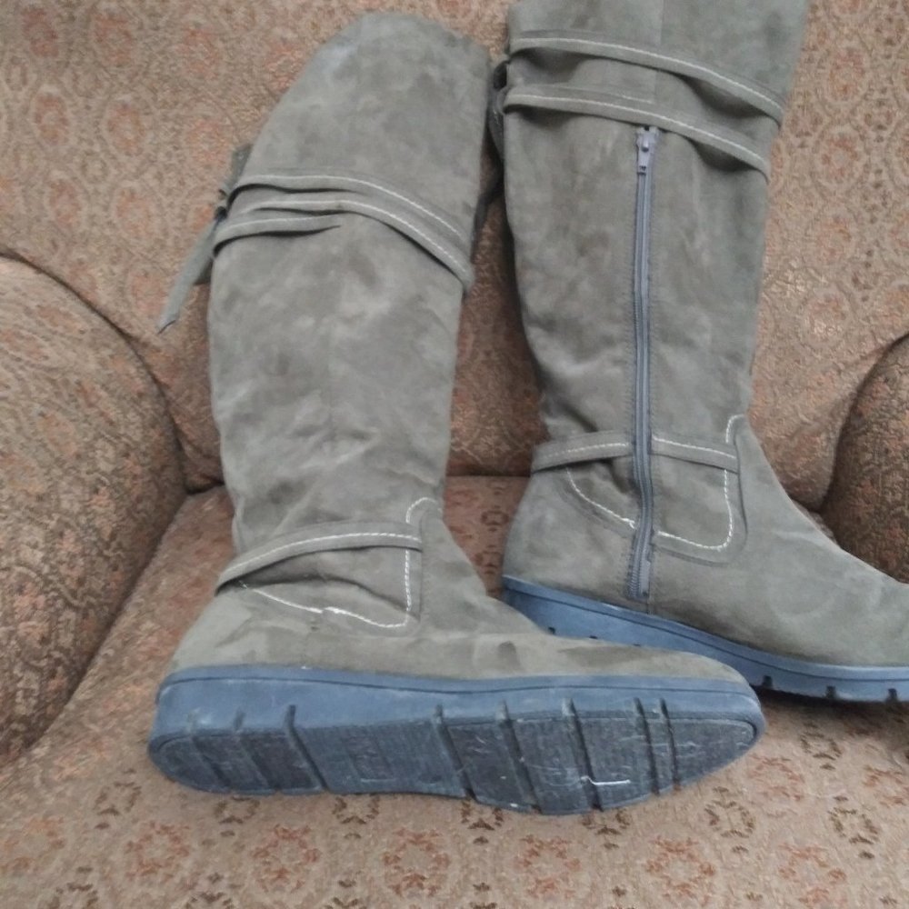 Faux Suede Olive green Tall boots
